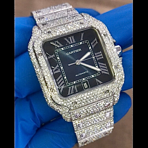 Cartier Santos de Cartier Large Blue Dial WSSA0030 39.8mm Full Diamond Watch