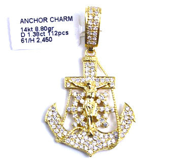 Anchor Crucifix Jesus Cross Pendant 14k Yellow Gold