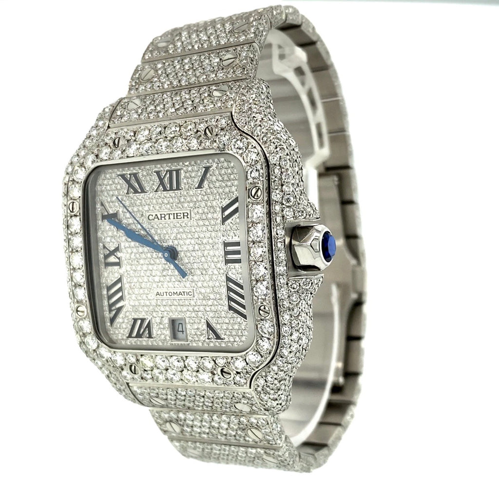 Cartier Santos de Cartier Large Pave Diamond Dial Full VVS Diamond Watch