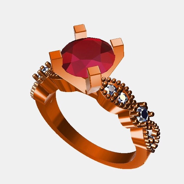 Rose Gold Ruby & Diamond Custom Engagement Ring 1.52ctw