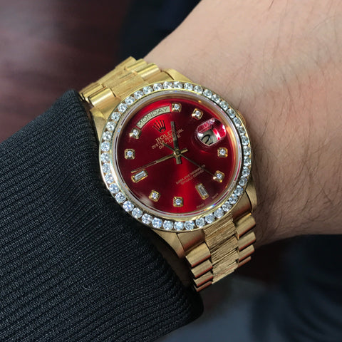 Rolex Day Date President Watch Red Dial Bark Special Edition