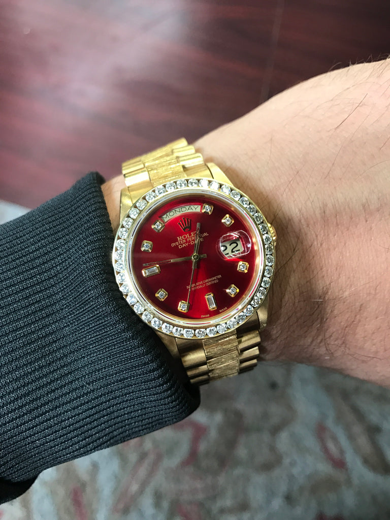 Rolex Day Date President Watch Red Dial Bark Special Edition