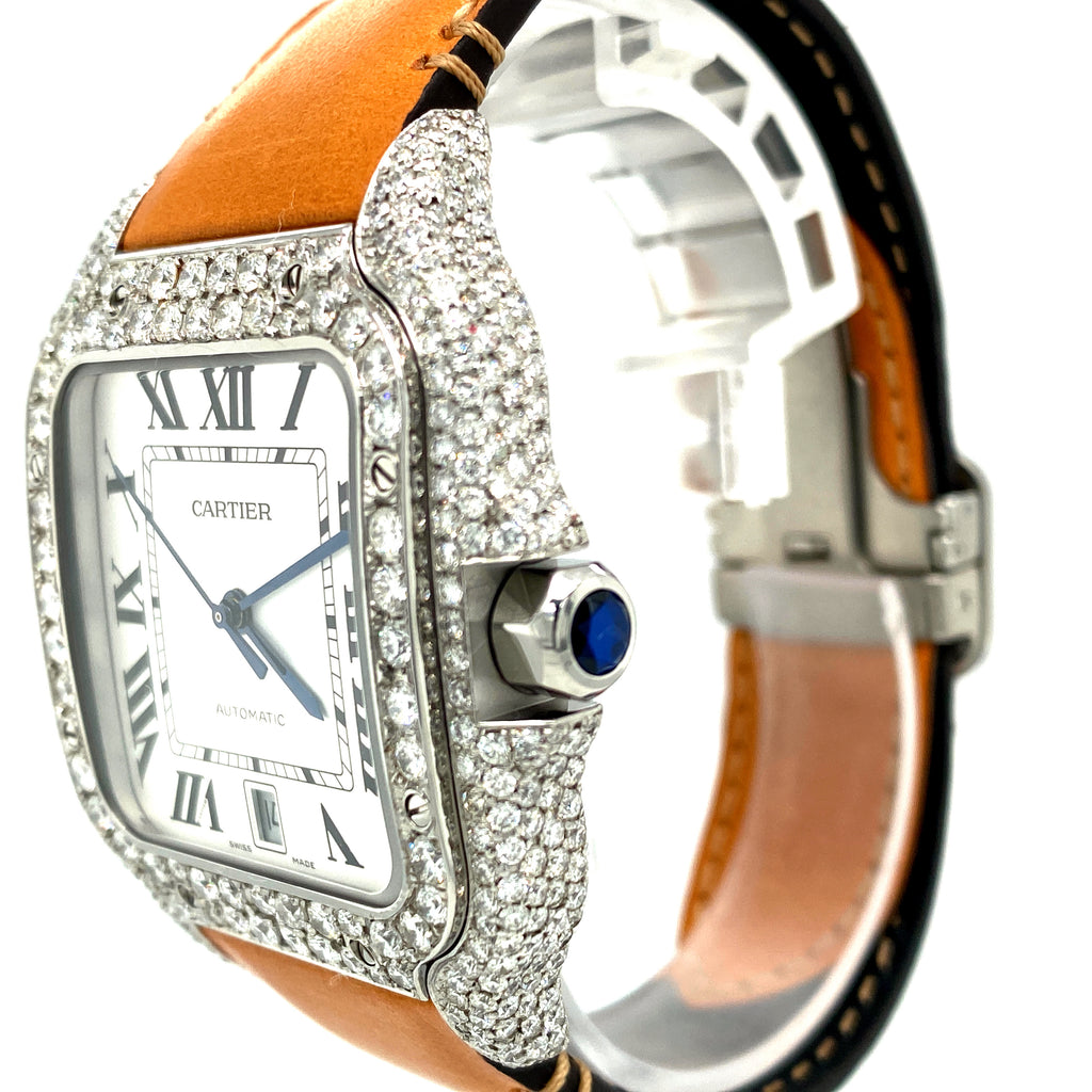 Cartier Santos de Cartier Large White Dial VVS Diamond Watch