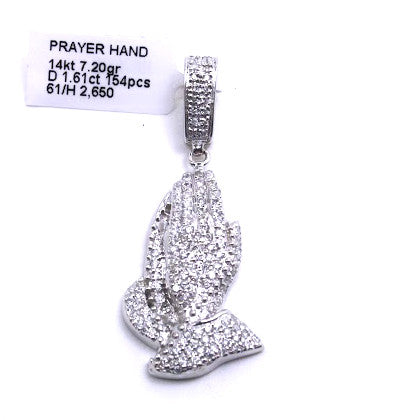 Small Praying Hands Pendant 14k Gold & Diamonds