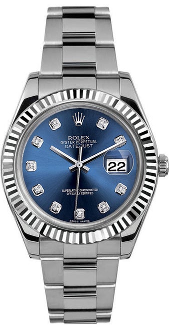 Rolex 41mm Datejust II Stainless Steel 116334 Custom Blue Diamond