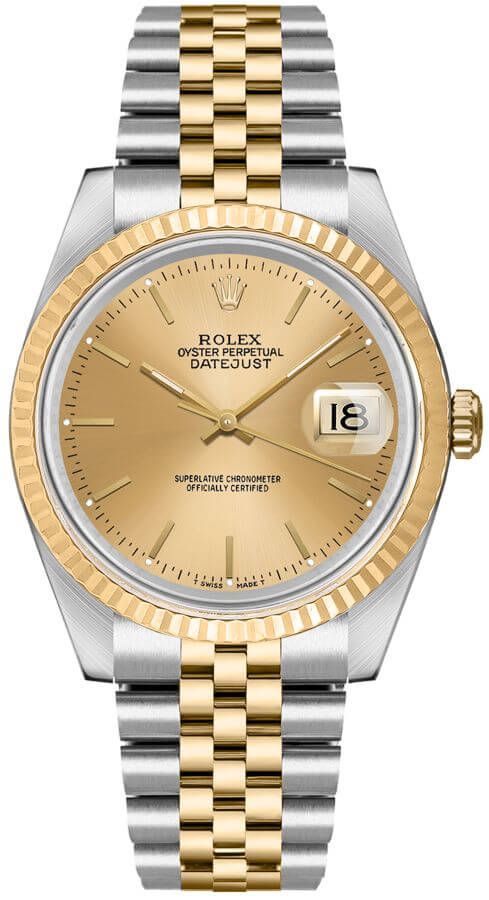 Rolex Datejust Two Tone Champagne Index Dial Jubilee 16233