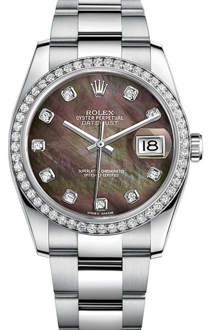 Rolex New Style Datejust Stainless Steel Custom Diamond Bezel & Black Mother of Pearl Diamond Dial on Oyster Bracelet