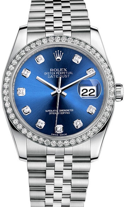 Rolex New Style Datejust Stainless Steel Custom Diamond Bezel and Blue Diamond Dial on Jubilee Bracelet