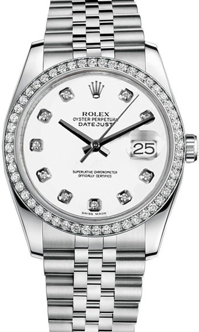 Rolex New Style Datejust Stainless Steel Custom Diamond Bezel and White Diamond Dial on Jubilee Bracelet