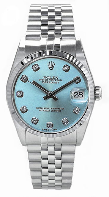 Rolex Datejust Stainless Steel Custom Ice Blue Diamond Dial