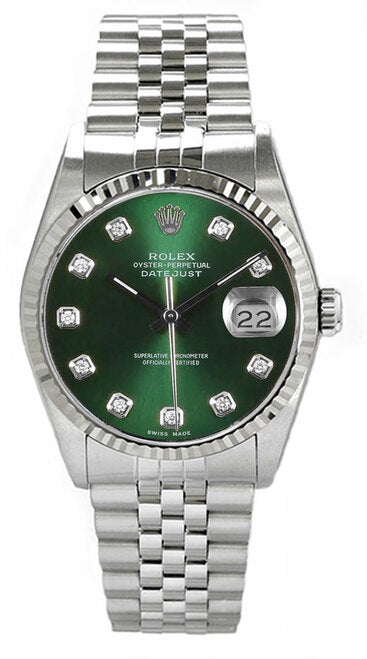 Rolex Men's Datejust Stainless Steel Custom Green Diamond Dial