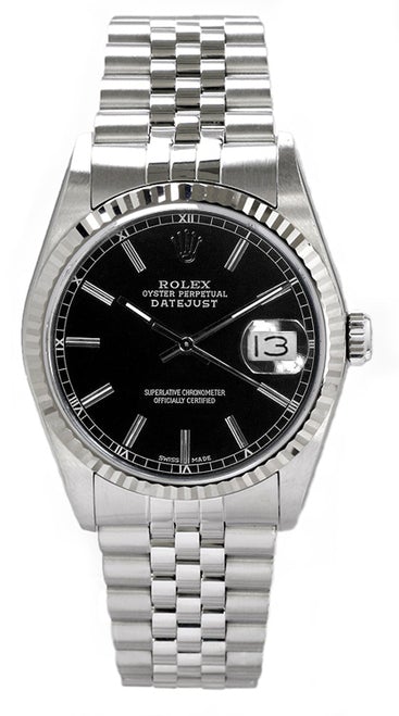 Rolex Men's Datejust Stainless Steel Black Index Dial