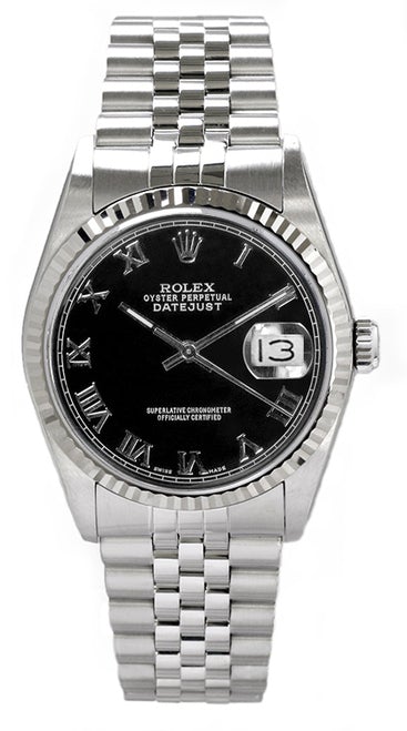 Rolex Men's Datejust Stainless Steel Black Roman Dial