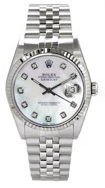 Rolex Men's Datejust Stainless Steel Custom Mother of Pearl Diamond Dial