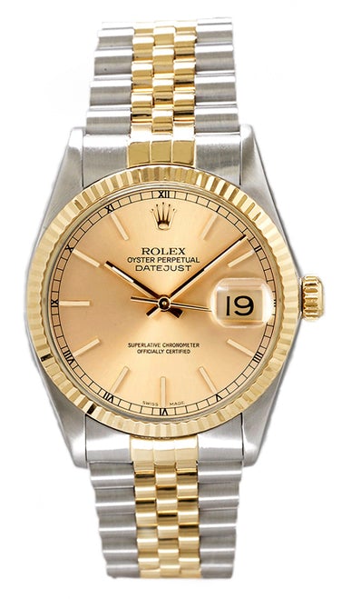 Rolex Men's Datejust Two Tone Fluted Champagne Index Dial