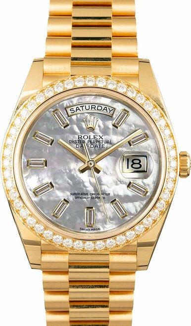 Rolex Men's Day Date 228238 President 40mm Yellow Gold Custom Diamond Bezel & Mother of Pearl Diamond Dial