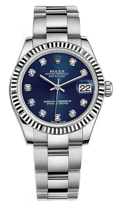 Rolex New Style Datejust Midsize Stainless Steel Fluted Bezel & Custom Diamond Dial on Oyster Bracelet P178240LDFO