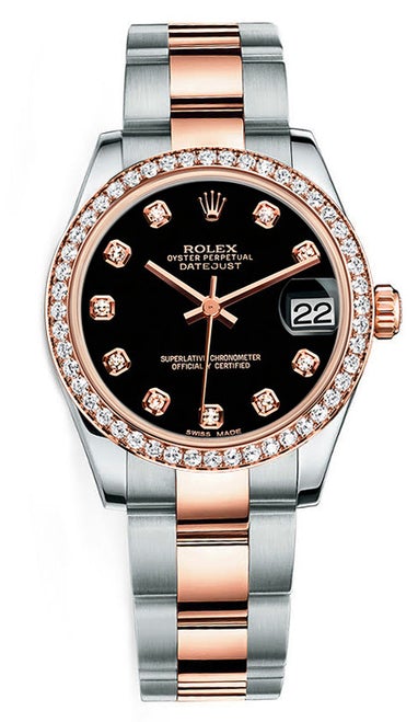 Rolex New Style Datejust Midsize Two Tone Custom Diamond Bezel & Diamond Dial on Oyster Bracelet P178271BDDO