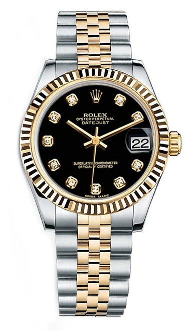Rolex New Style Datejust Midsize Two Tone Fluted Bezel & Custom Diamond Dial on Jubilee Bracelet P178273BDFJ