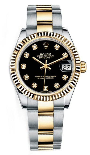 Rolex New Style Datejust Midsize Two Tone Fluted Bezel & Custom Diamond Dial on Oyster Bracelet P178273BDFO