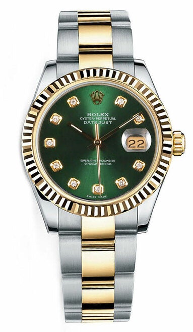 Rolex New Style Datejust Midsize Two Tone Custom Fluted Bezel & Diamond Dial on Oyster Bracelet P178273GDFO