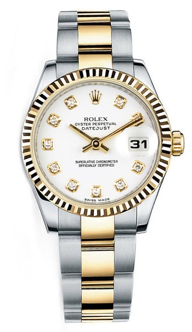 Rolex New Style Datejust Midsize Two Tone Fluted Bezel & Custom Diamond Dial on Oyster Bracelet P178273WDO