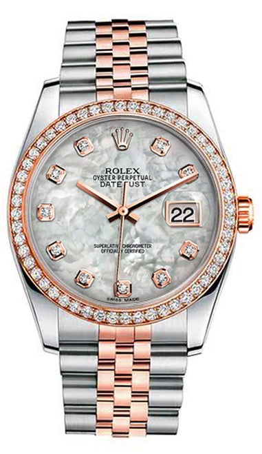 Rolex New Style Datejust Rose Two Tone Custom Diamond Bezel & Mother of Pearl Diamond Dial on Jubilee Bracelet