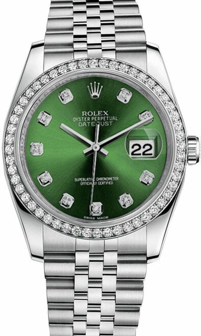Rolex New Style Datejust Stainless Steel Custom Diamond Bezel and Green Diamond Dial on Jubilee Bracelet