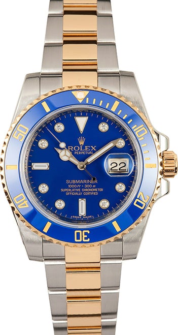 Rolex Pre-Owned Ceramic Submariner Custom Blue Diamond Dial 116613LN