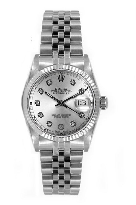 Rolex Women's Datejust Midsize Stainless Steel Custom Silver Diamond Dial