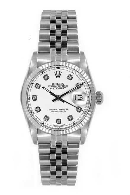 Rolex Women's Datejust Midsize Stainless Steel Custom White Diamond Dial