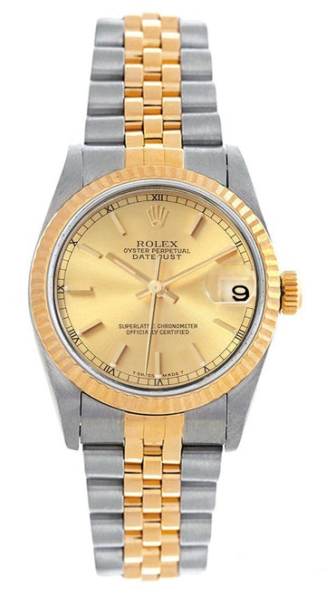 Rolex Women's Datejust Midsize Two Tone Fluted Champagne Index Dial