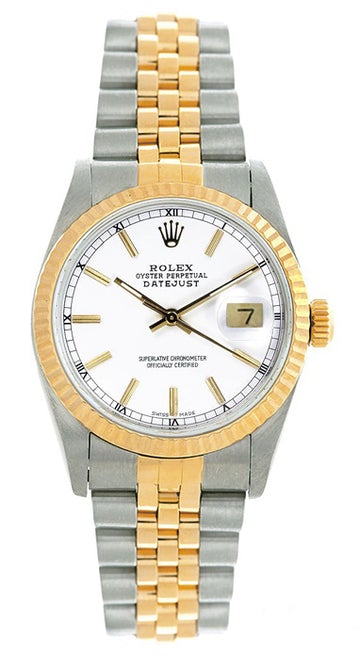 Rolex Women's Datejust Midsize Two Tone Fluted White Index Dial