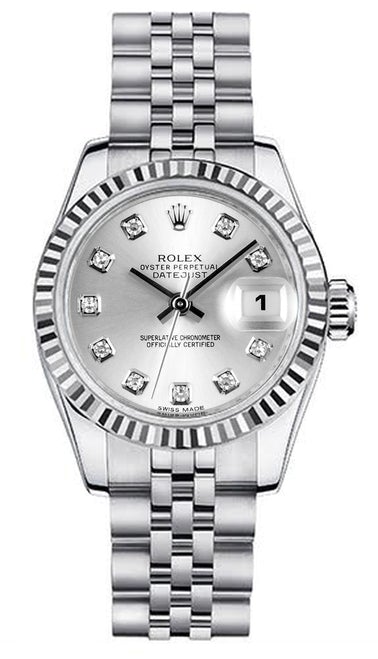 Rolex Women's New Style Steel Datejust with Custom Silver Diamonds Dial
