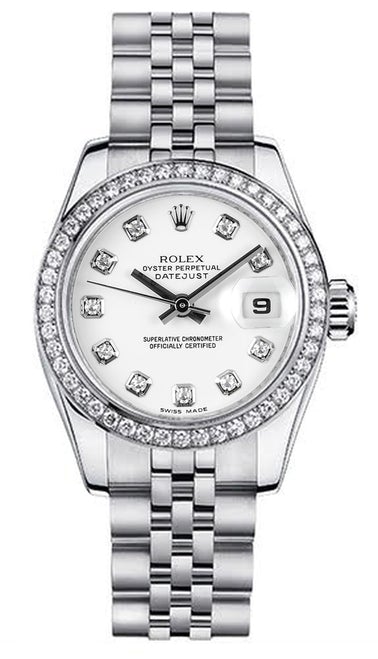Rolex Women's New Style Steel Datejust with Custom Diamond Bezel and White Diamond Dial