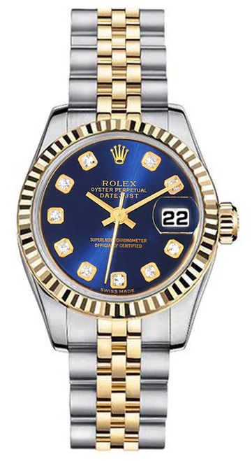 Rolex Women's New Style Two-Tone Datejust with Custom Blue Diamond Dial