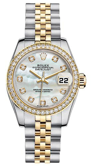 Rolex Women's New Style Two-Tone Datejust with Custom Diamond Bezel and Mother of Pearl Diamond Dial