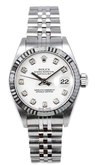 Rolex Women's Datejust Stainless Steel Custom White Diamond Dial