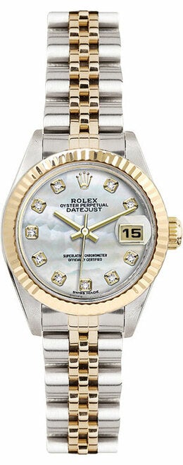 Rolex Women's Datejust Two Tone Fluted Custom Mother of Pearl Diamond Dial
