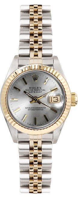 Rolex Women's Datejust Two Tone Fluted Silver Index Dial