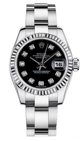 Rolex Women's New Style Steel Datejust Oyster Band with Black Diamond Dial