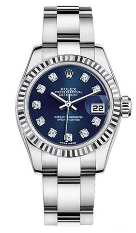 Rolex Women's New Style Steel Datejust Oyster Band with Blue Diamond Dial