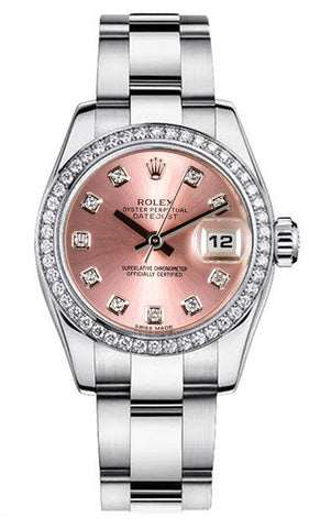 Rolex Women's New Style Steel Datejust Oyster Band with Custom Diamond Bezel and Pink Diamond Dial