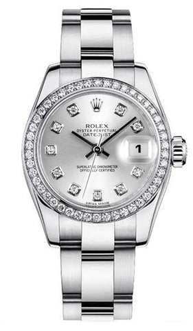 Rolex Women's New Style Steel Datejust Oyster Band with Custom Diamond Bezel and Silver Diamond Dial