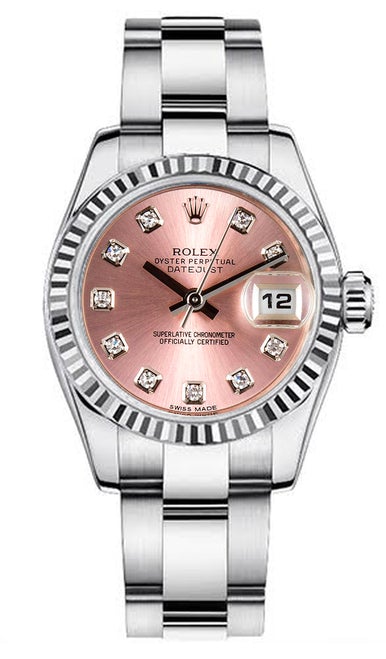Rolex Women's New Style Steel Datejust Oyster Band with Pink Diamond Dial