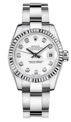 Rolex Women's New Style Steel Datejust Oyster Band with White Diamond Dial