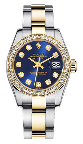 Rolex Women's New Style Two-Tone Datejust with Custom Blue Diamond Dial on Oyster Band