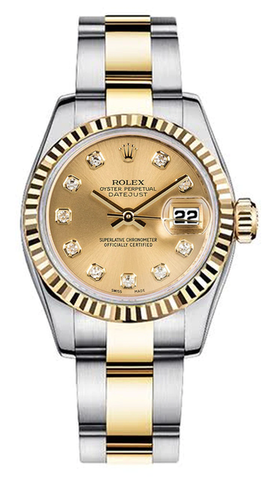 Rolex Women's New Style Two-Tone Datejust with Custom Champagne Diamond Dial and Bezel on Oyster Band