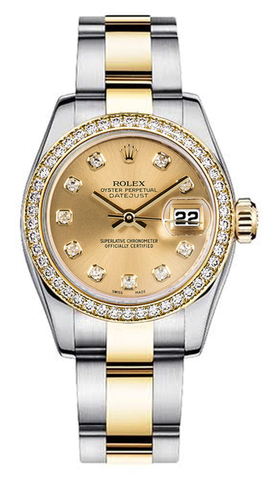 Rolex Women's New Style Two-Tone Datejust with Custom Champagne Diamond Dial on Oyster Band