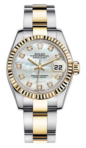 Rolex Women's New Style Two-Tone Datejust with Custom Mother of Pearl Diamond Dial and Bezel on Oyster Band